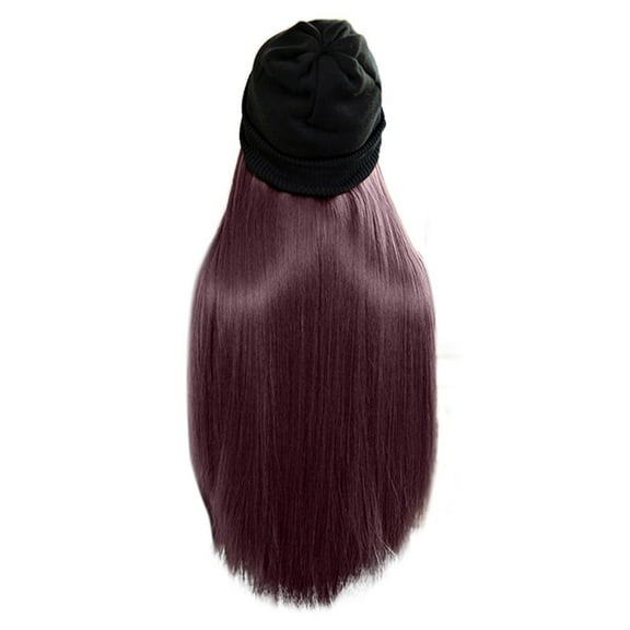 〖DOPI〗Long Straight Wig Hat Hooded Wig Winter Cap Caps Casual Women Wig Hats with Hair(2Pack)