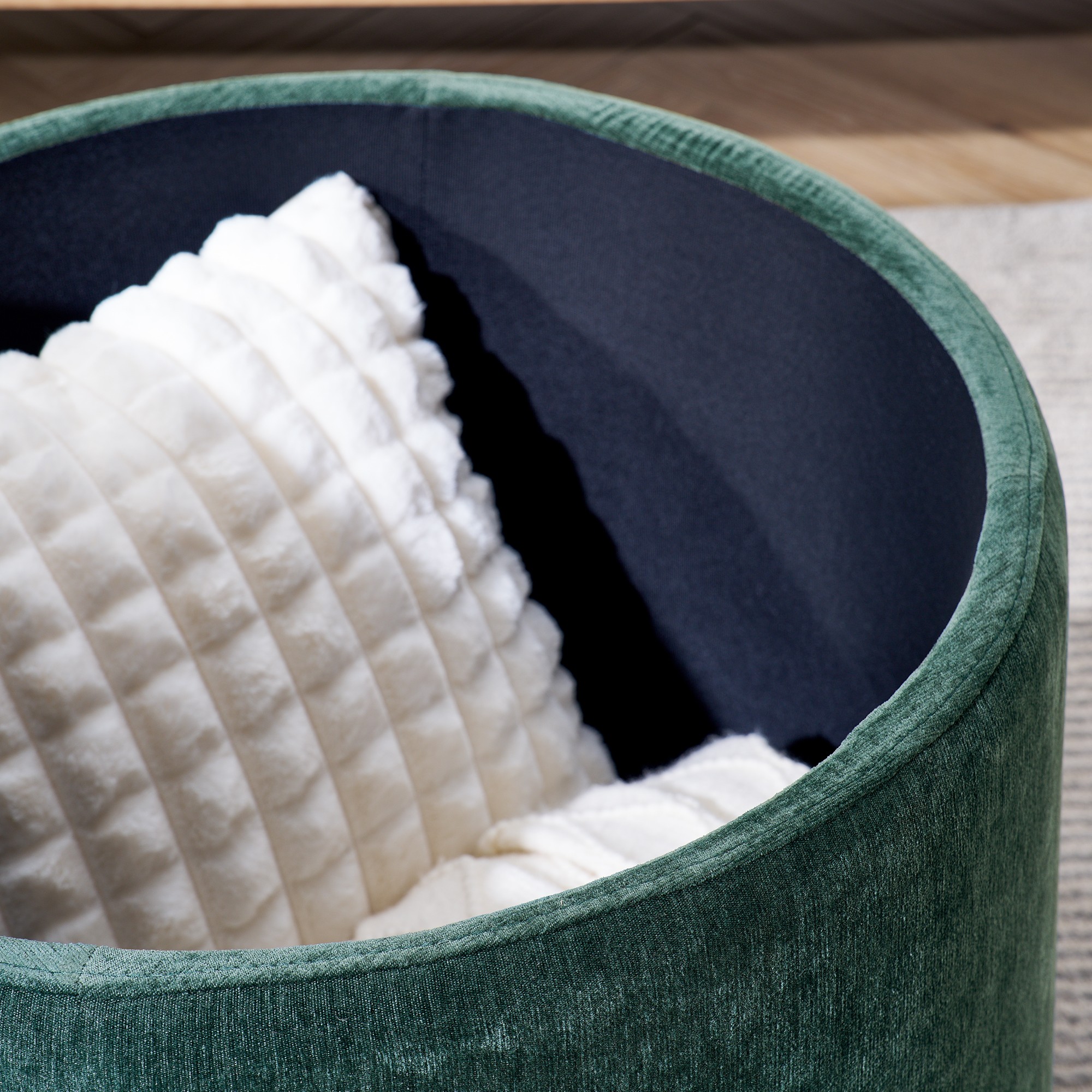 Aukfa 2-Piece Round Storage Ottoman Set with Vanity Stool, Chenille Upholstered End Table for Living Room & Bedroom, Green