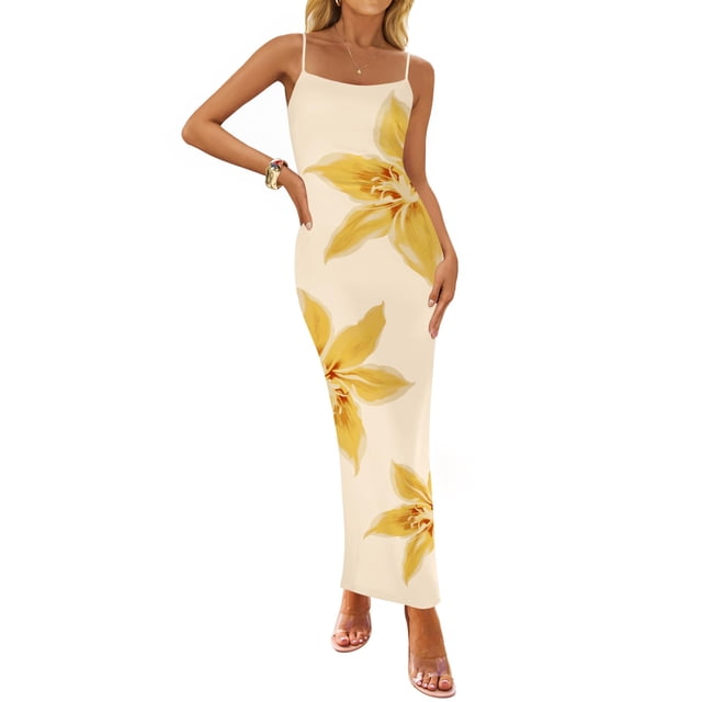 Vestido largo ZESICA para mujer, estampado floral, tirantes finos