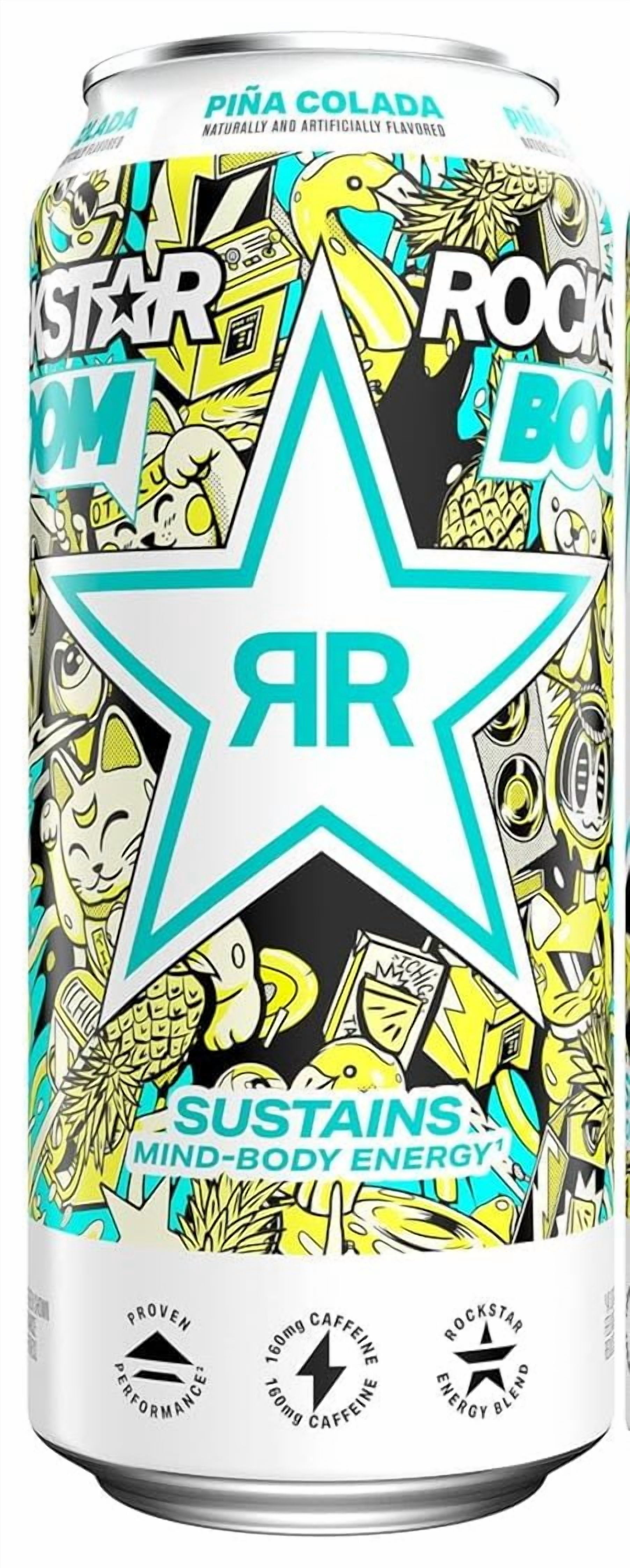 Rockstar Boom Energy Drink Variety Pack: Whipped Orange, Whipped Strawberry, Pina Colada - 16oz (Pack of 12)
