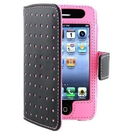 Leather Wallet Case for iPhone 4 / 4S - Pink Dot