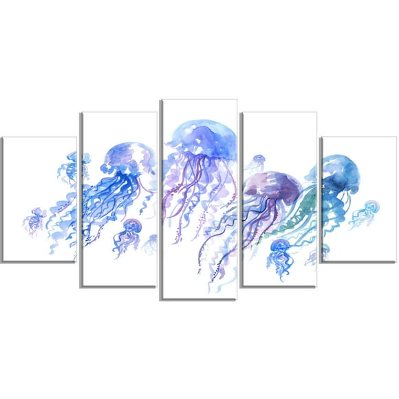 Design Art Blue Purple Jellyfish Group Canvas Print