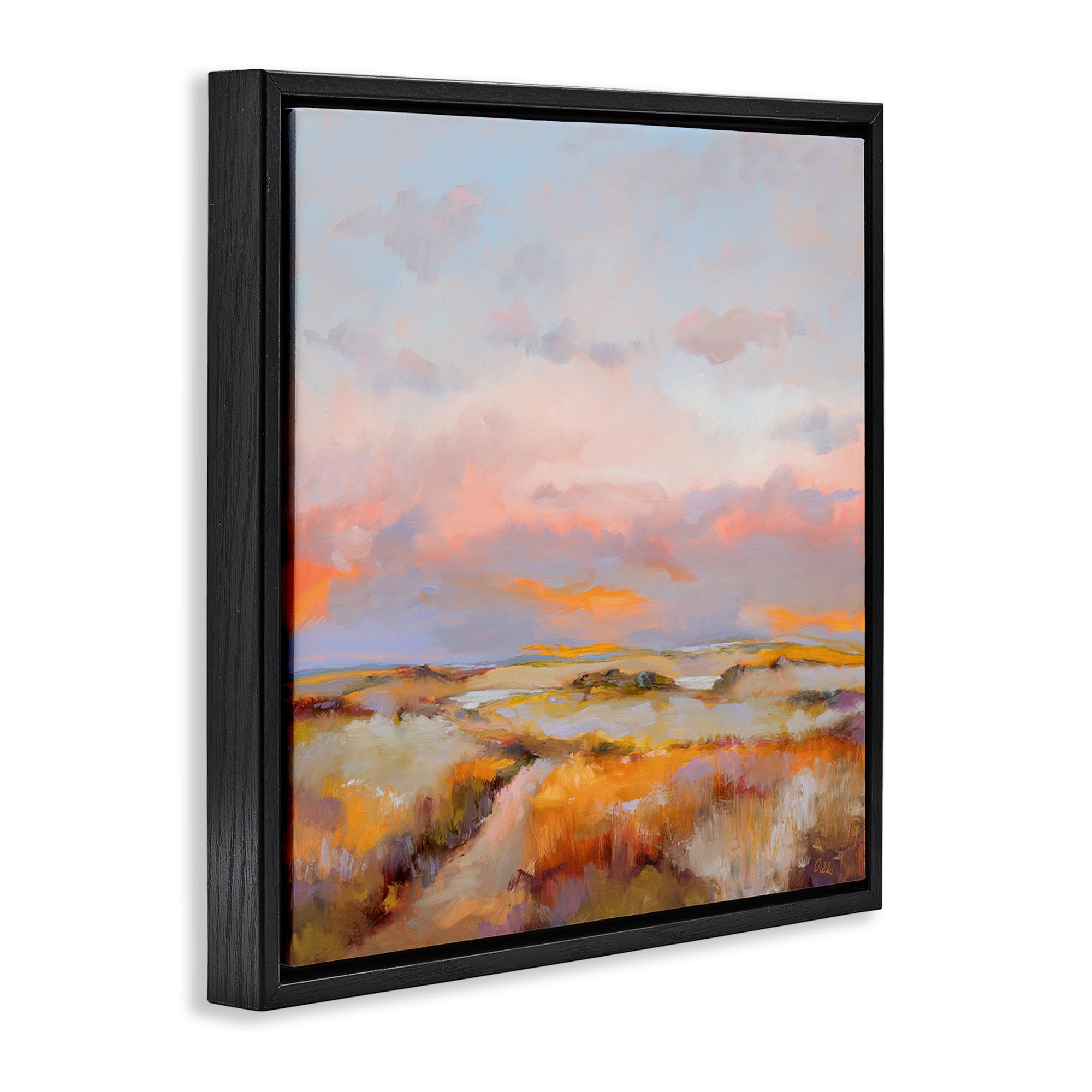 Stupell Industries Bright Sun Bleached Meadow Landscape & Nature Painting Black Floater Framed Canvas Art Print Wall Art, 18 x 18