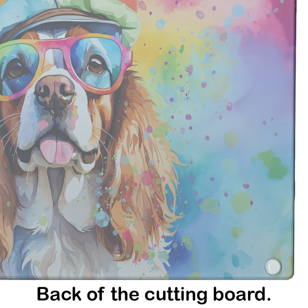 Cavalier Spaniel Hippie Dawg Glass Cutting Board Large 12 in x 15 in