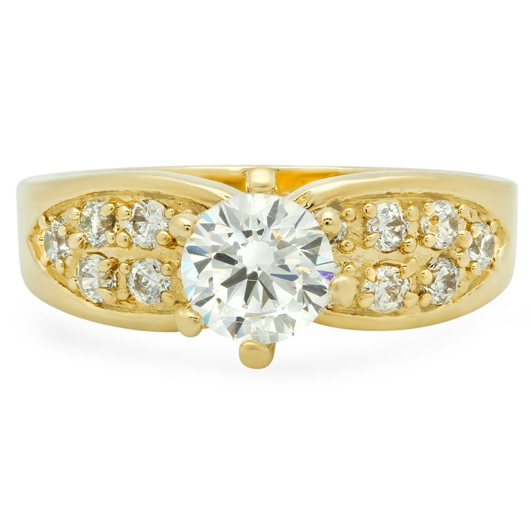 7mm Gold Plated Round CZ Solitaire Ring w/CZ Accented Band, Size