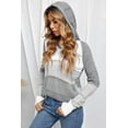 thumbnail image 5 of Women‘s Color Block Knit Hoodies Sweaters Loose Long Sleeve V Neck Drawstring Pullover Sweatshirts (Grey-2XL), 5 of 5