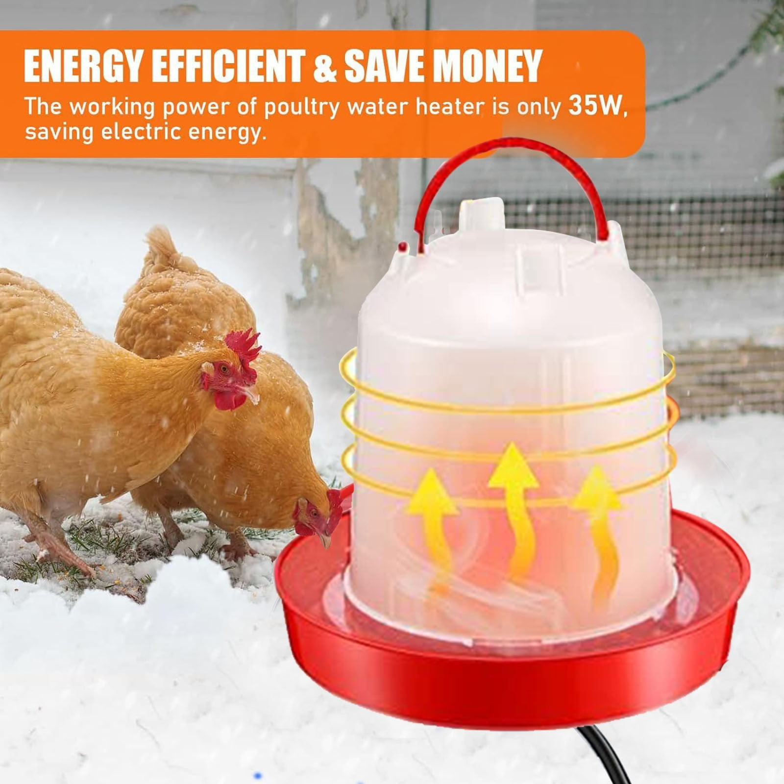 Outdoor Heated Chicken Waterer Poultry Bath Drinking Water Heating Poultry Feeder Heating Hood Machine Hanging Indoor Outside Home Garden Presents For Poultry Lovers