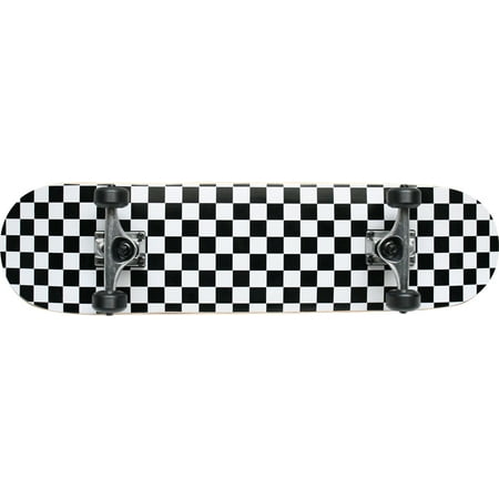 Checker Black/White Pro Complete Skateboard 7.75 Black Wheels Raw (Best Beginner Skateboard Trucks)