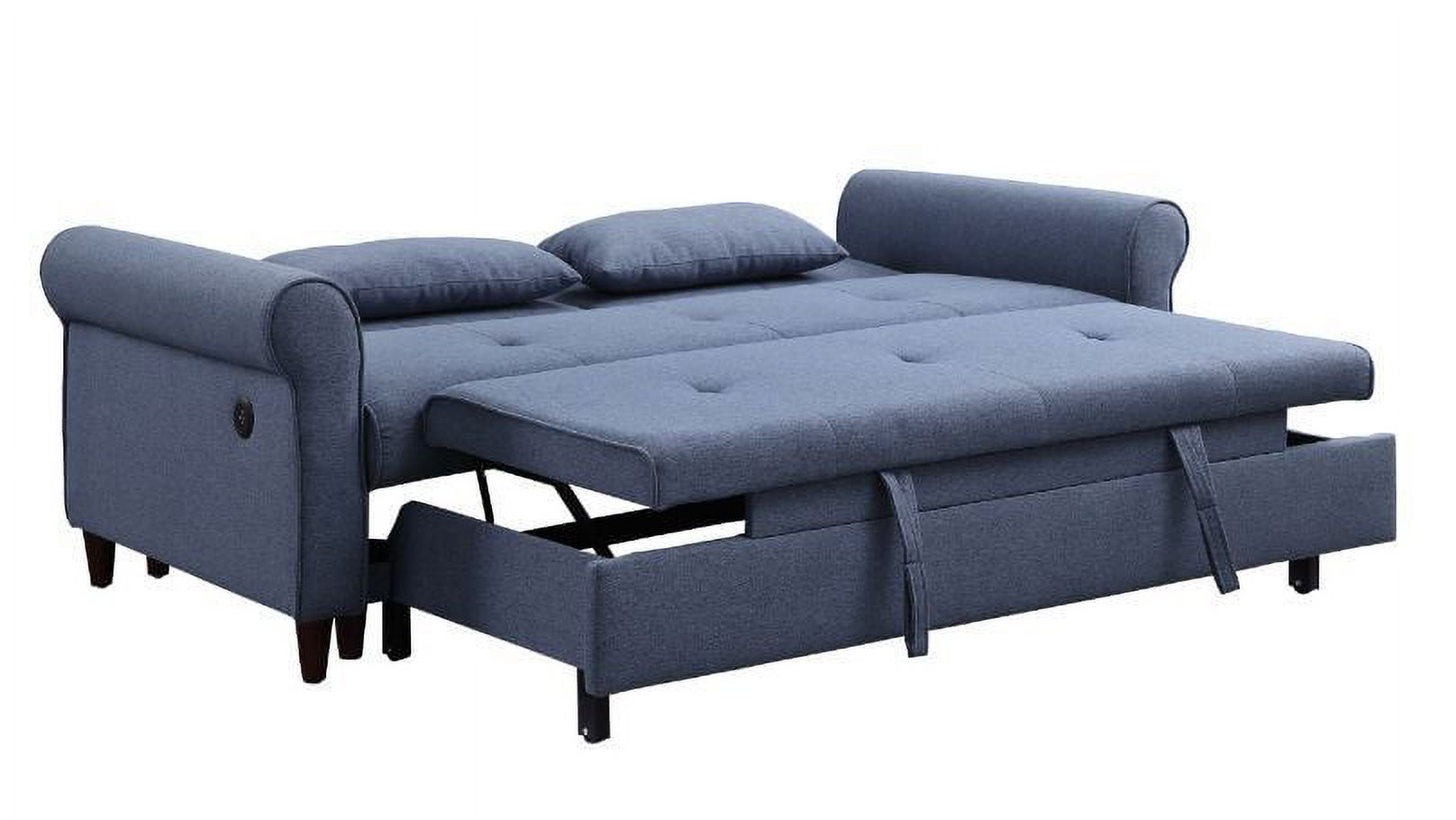 Blue Contemporary Living Room Furniture Pull-out Sleeper Sofa Built in USB Port - image 3 of 3