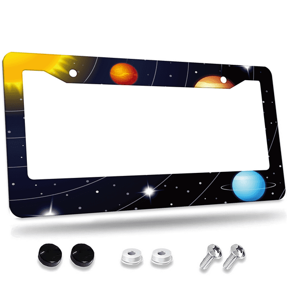 1 Pcs Solar System Planets License Plate Frame, License Plate Cover for Car Decorative Parts, Aluminum License Plate Bracket Holder Rust-Proof for US Standard Car