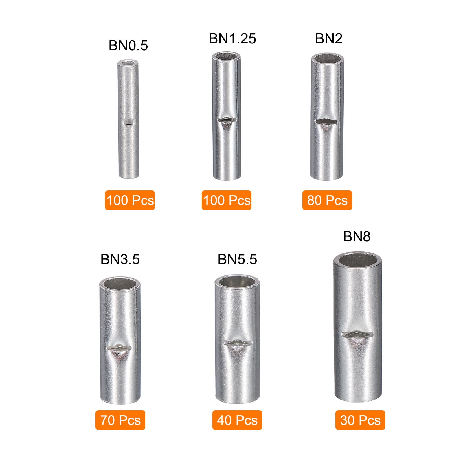 Uxcell 420Pcs Non Insulated Butt Connectors Tinned Copper Wire Connector for Electrical Wire Crimp Ferrule