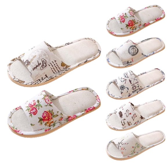 HKYNLAG Womens/Mens Soft Slippers Open Toe Cotton Memory Foam Slip-on Home Shoes Linen House Slippers Use for Indoor Outdoor Navy 44