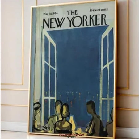 Vintage New Yorker Cover Poster, Night Cityscape Wall Art, Unframed Paper Poster 8x10in