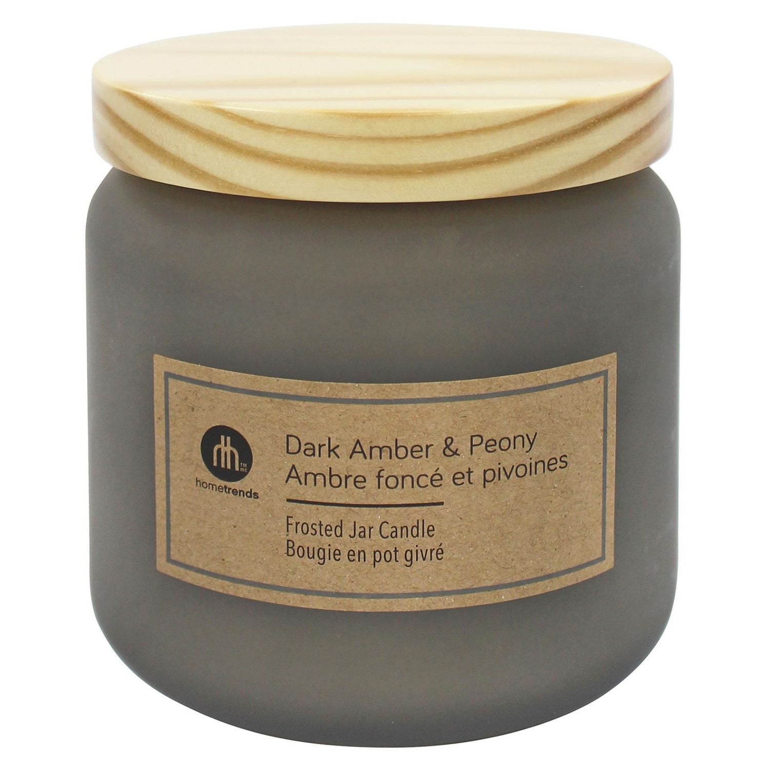 Hometrends 14oz Dark Amber & Peony Scented Frosted Jar Candle, 14oz fragranced candle
