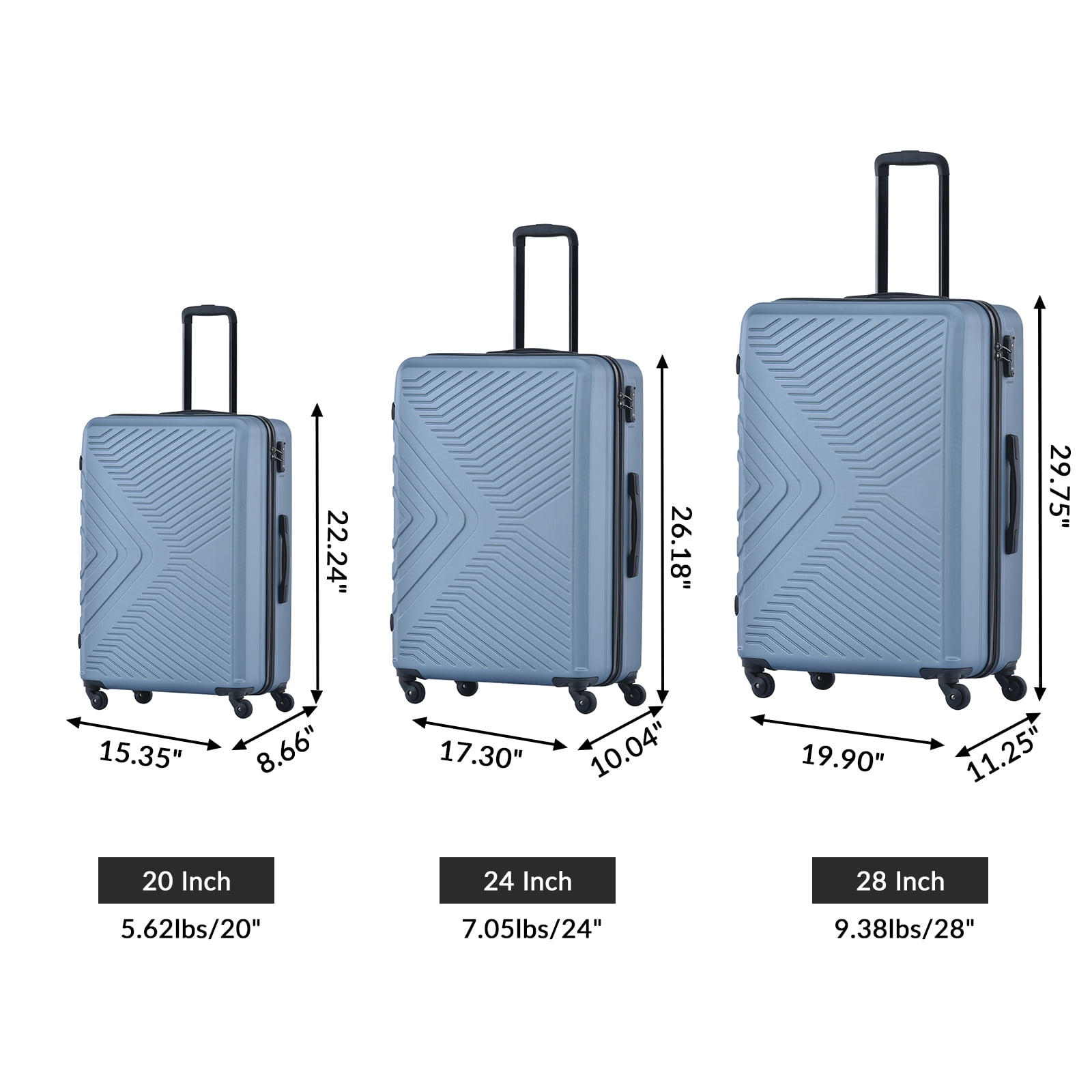 3 Piece Hardshell Luggage Sets Carry on Luggage ABS Spinner Suitcase Travelling with TSA Lock Spinner Wheels for Trips Business Travel Suitcase Bags for Men Women Kids 20 24 28 Inch Blue Walmart