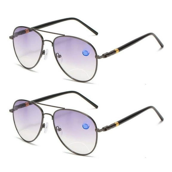 2 Pairs of Fashion Bifocal Gunmetal Reading Sunglasses for Men And Women Gradient Gray Aviator-Style Readers Anti-Blue Light Outdoor Fishing Reading Glasses