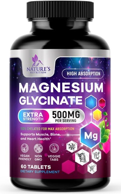 Magnesium Glycinate Supplement 250mg - 100% Chelated & Purified - to Support Sleep, Heart Health, Muscles, & Bone Strength - Best Absorption Magnesium Glycinate Capsules, Bottled in USA - 60 Tablets