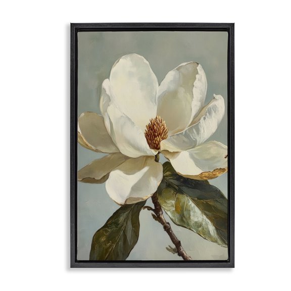 Stupell Industries Contemporary Blossomed White Magnolia Floral Black Floating Frame Canvas Art, 17 x 25, by Petals Prints Design