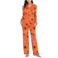 thumbnail image 4 of QIUOMBBP Ladies Halloween Pajamas Long Sleeve Sleepwear 2 Piece Sets Casual Button Down Shirts and Pants Lounge Set, Multicolor, S, 4 of 7