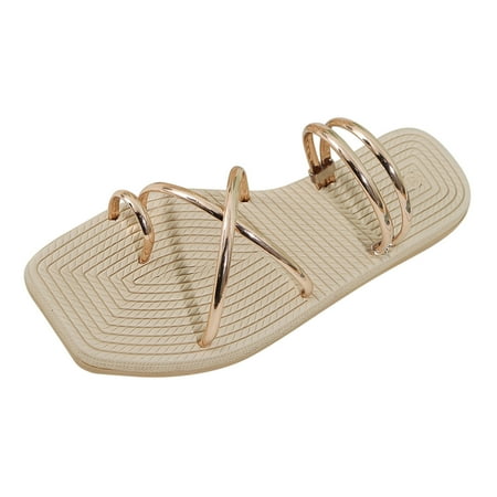 

Ladies Fashion Summer Strap Combination Toe Wrap Straw Bottom Flat Sandals