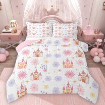 Homewish Kawaii Princess Castle Bedding Comforter Set 2pcs for Teens Female Adults,Vintage Flowers Twin Comforter Sets Microfiber,Stars Print Breathable Bedding Set,Lightweight Room Decor,Reversible