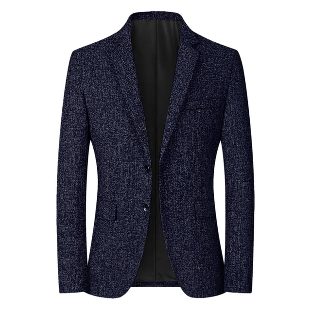 Blazer de negocios para hombre, traje formal de dos botones con botonadura sencilla, abrigo deportivo, azul marino medio Unique Bargains Blazer