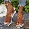 thumbnail image 2 of Rokment Platform Wedges Strappy Dress Sandals for Women 2026 Beach Fashion Casual Open Toe Chunky High Heels Espadrilles Slingback Gladiator Summer Shoes Brown Size 7.5, 2 of 5