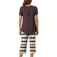 thumbnail image 7 of successthop Capri Pajamas for Women Set Lightweight Plus Size Striped Short Sleeve Button 2 Piece Loungewear 2XL Brown, 7 of 7