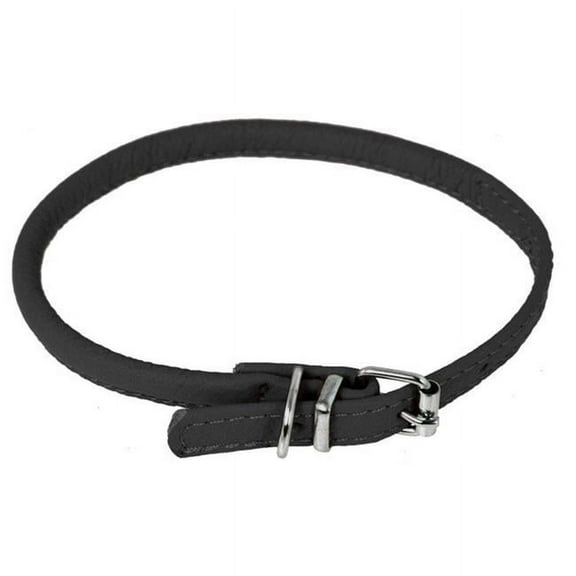 Dogline L1001-1 8-10 L x 0.25 W in. Round Leather Collar, Black