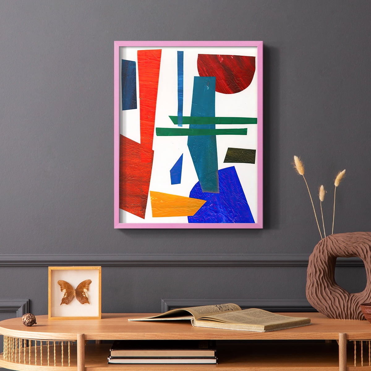Colorful Shapes IV Framed Print in Pink Solid Wood Framed Print No Nail Hanging