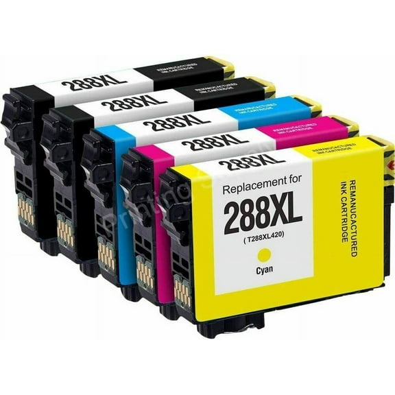 5PK High-Yield BCMY Ink Cartridge (with Chip) for Epson 288XL T288 - Fits Epson XP-330 340 430 434 440 460