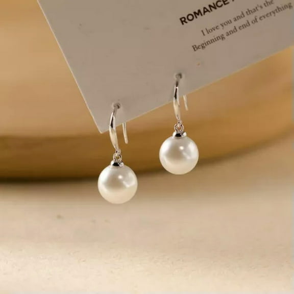 K-KED Women 925 Sterling Silver Drop Earring White Pearl Delicate Jewelry Wedding Gift A Pair-Silver