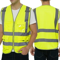 Toptie Class 2 High Visibility Zipper Front Safety Vest With 9 Pockets and Reflective Strips, Meets ANSI/ISEA Standards-Yellow-M