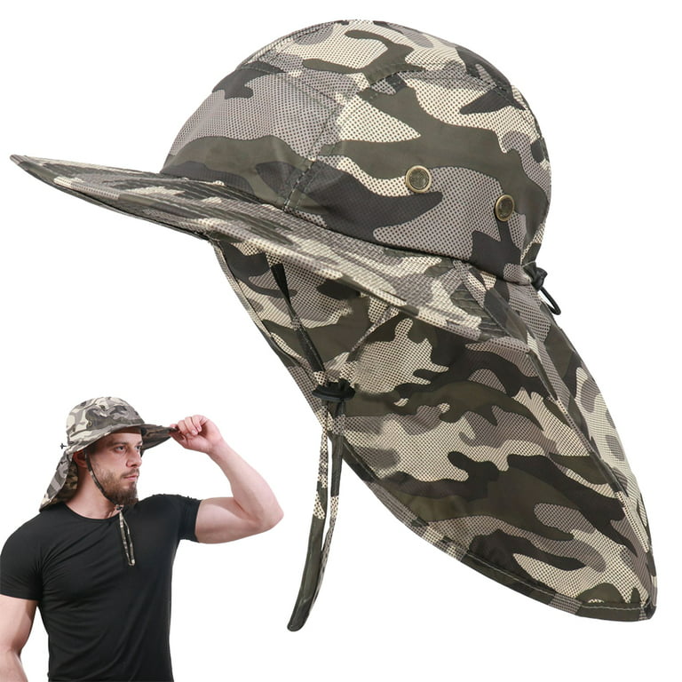 Mens Fishing Hat with Neck Flap for Men | Sun Hat with Wide Brim for Hiking