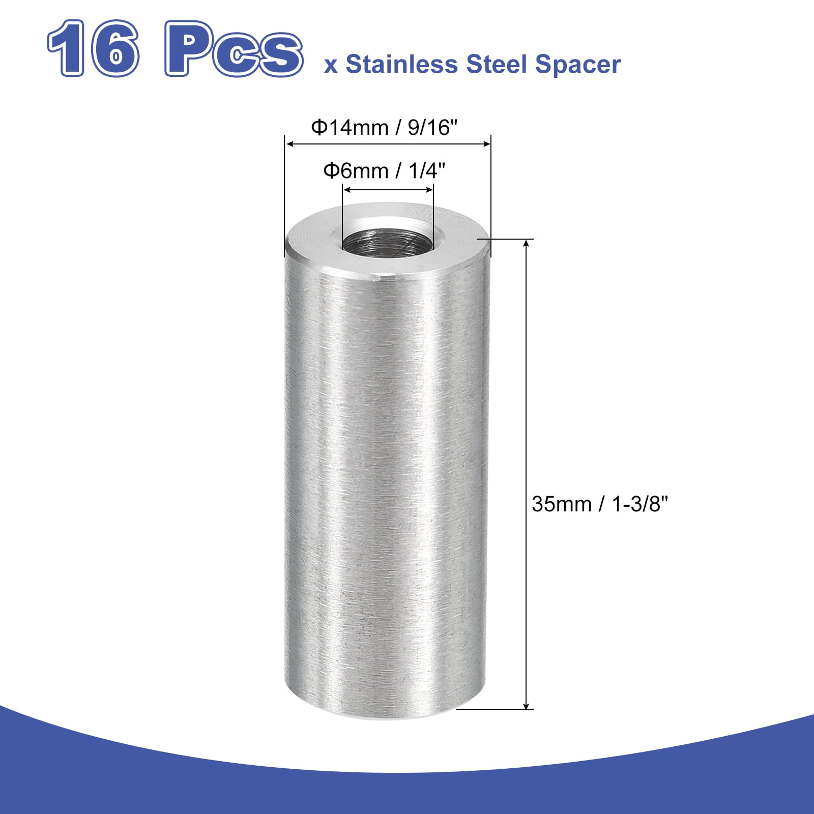 16Pcs 304 Stainless Steel Spacer 14mm OD x 6mm ID x 35mm Length for M6 Screw