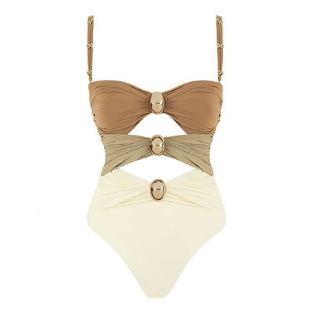 Under 10  Women s Bikini Push-Up  Hollow Out  Appear Thin  Color Matching  Swimwear  Beach Party  Slim Fit  Supportive Bra  Quick Dry  Fashionable Design | Sopatenor  Brown L