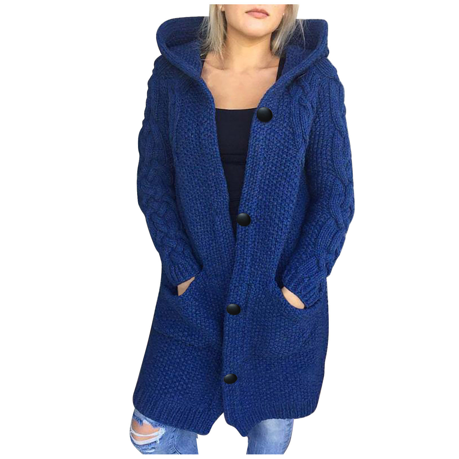 Scyoekwg Womens Cardigan Sweaters Coat Long Sleeve Hooded Neck Casual