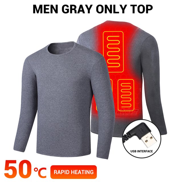 Men Women Heated Underwear Top with Pants Set Washable USB Charging Electric Thermal Heating Insulated Clothes with 3 Level Temperature Setting Cold-Proof Underwear Outdoor Winter Heating