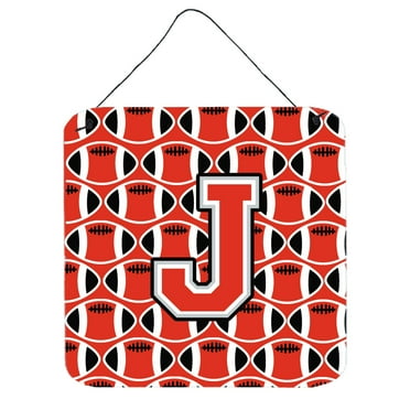 Letter J Football Scarlet and Grey Wall or Door Hanging Prints