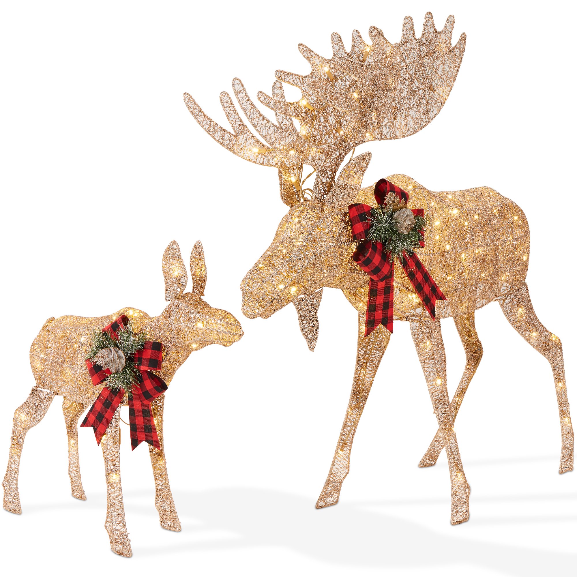 Best Choice Products 5ft 2-Piece Moose Family Lighted Christmas Yard Decor Set w/ 370 LED Lights, Zip Ties - Gold