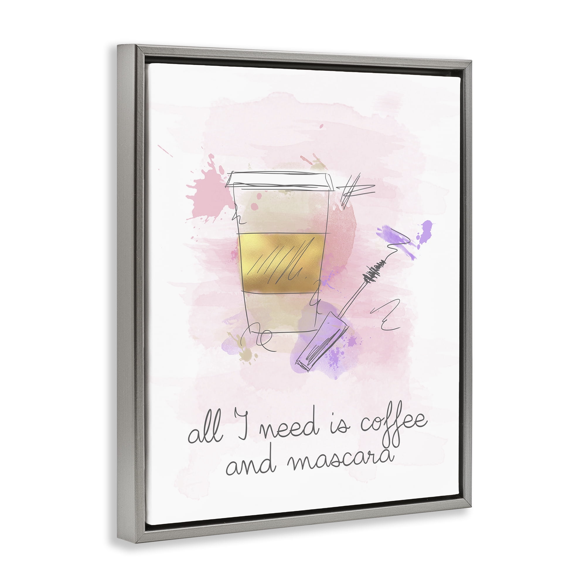 Stupell Industries Need Coffee & Mascara Food & Beverage Painting Gray Floater Framed Art Print Wall Art, 25 x 31