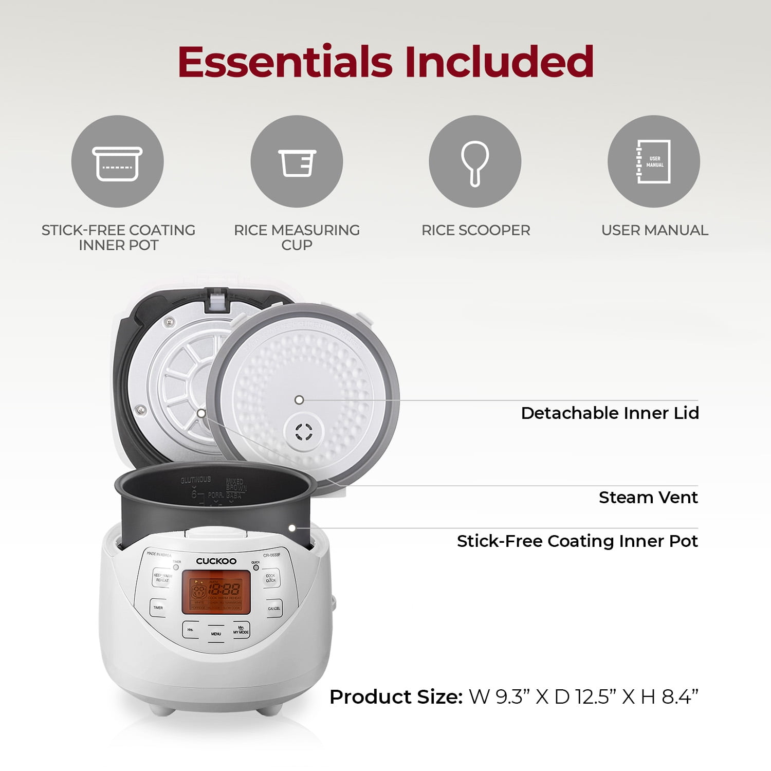 Cuckoo Rice Cooker & Warmer 12 Cup Smart Fuzzy Logic Nonstick Inner Pot White (CR-0633F)