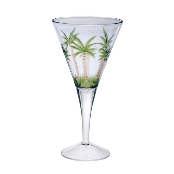 HomeRoots Set Of Four Clear And Green Palm Tree Acrylic Stemmed All Purpose Wine Glasses