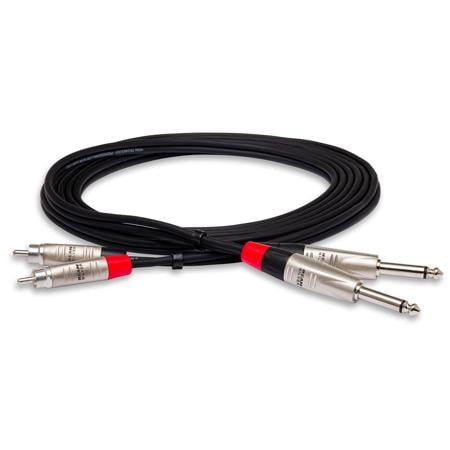 15' Pro Stereo Dual REAN 1/4" TS Male to RCA Male Stereo Audio Cable