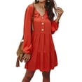 thumbnail image 1 of Sonducket Vestido de mujer Cuello en V Manga larga Vestido suelto V Ropa de otoño Color sólido Cintura alta Botón Ropa Prendas para la parte del cuerpo Naranja S Sonducket AP003891-09, 1 of 4
