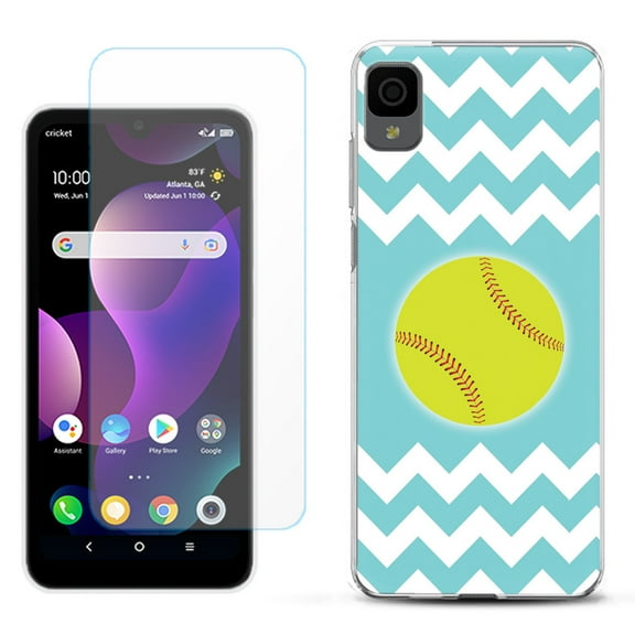 Slim-Fit Gel TPU Phone Case for TCL 30Z / 30 Z / 30 LE, with Tempered Glass Screen Protector, by OneToughShield ® - Chevron/Softball