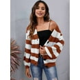 thumbnail image 4 of Women'S Winter Striped Cardigan Sweaters Long Sleeve Button Down Open Front Chunky Knit Oversized Sweater Coat Brown XL, 4 of 7