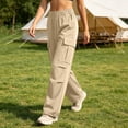 thumbnail image 5 of ZHYou No Boundarie Womens Cargo Pants Casual Drawstring Baggy Loose Fit Lightweight Flare Workout Hiking Trousers,Khaki,Size L, 5 of 6