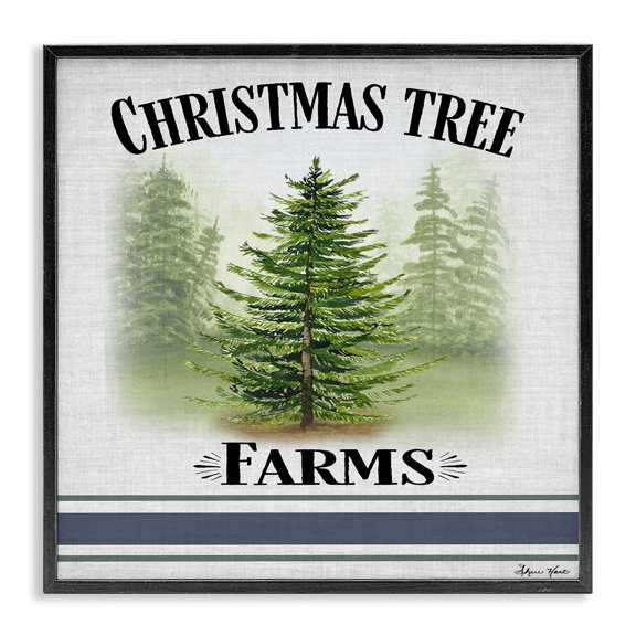 Stupell Industries Traditional Traditional Christmas Tree Blue Stripe Black Framed Giclee Art, 12 x 12, by Sheri Hart