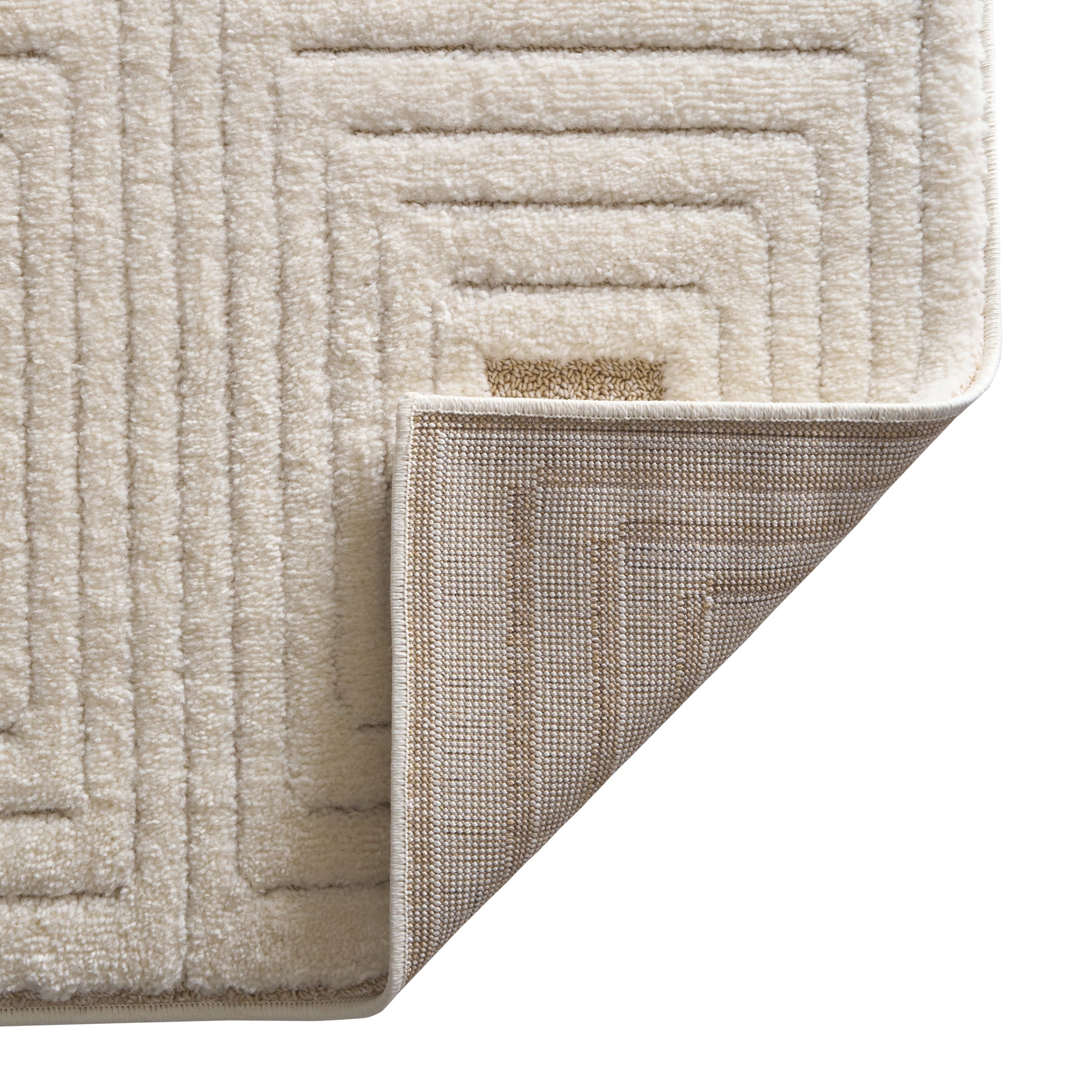 Better Homes & Gardens Tan/White Linear Square Geo High-Low Indoor Rug Runner, 2.5' x 7'